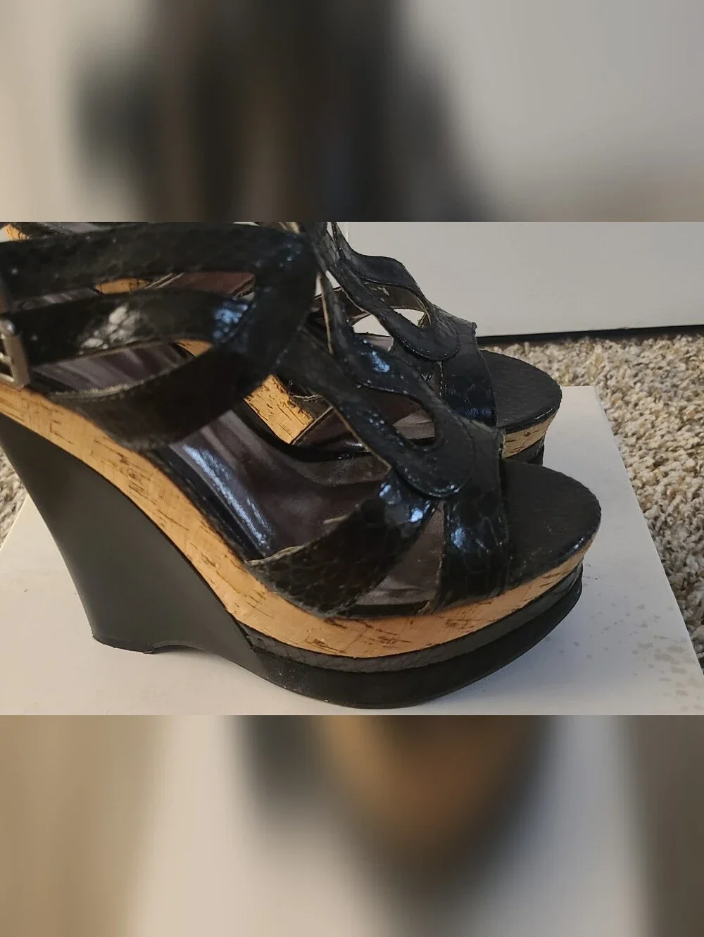 Bakers Black Cork Platform Heels Size 6 Strappy Y2K 6